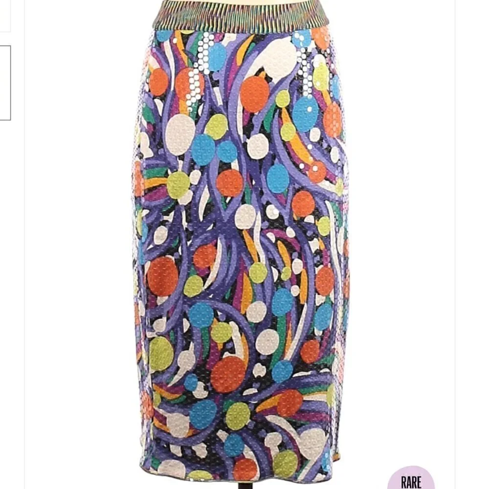 Vintage Missoni for Neiman Marcus Colorful Sequin Pencil Op Art Skirt